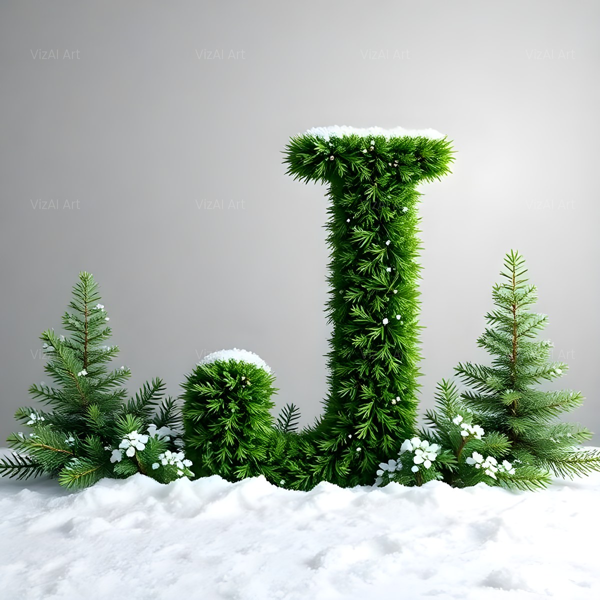 Christmas Frosted Spruce Charm alphabet — printable letter J
