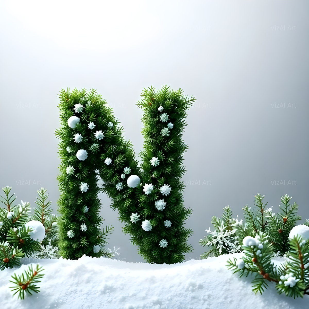 Christmas Frosted Spruce Charm alphabet — printable letter N