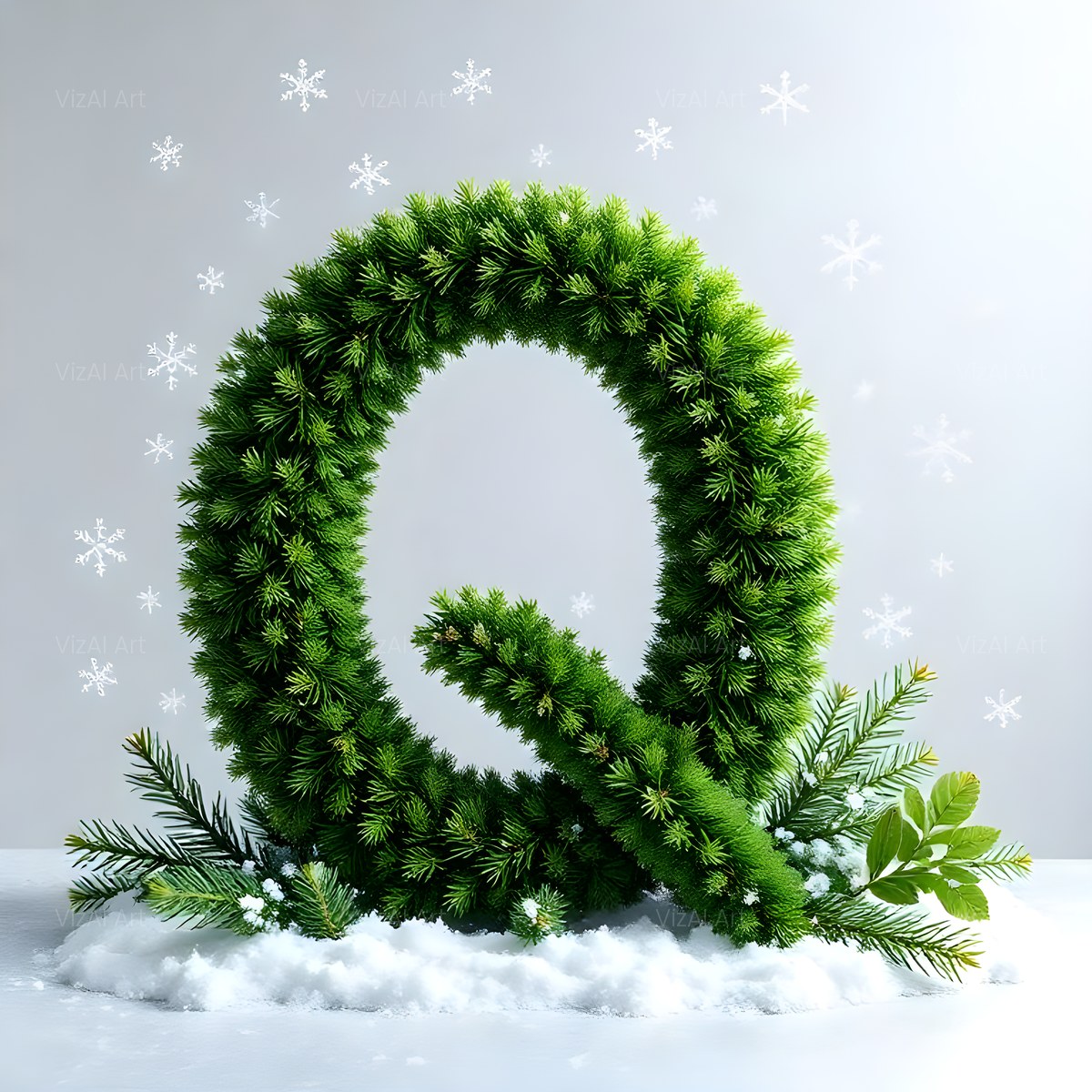 Christmas Frosted Spruce Charm alphabet — printable letter Q