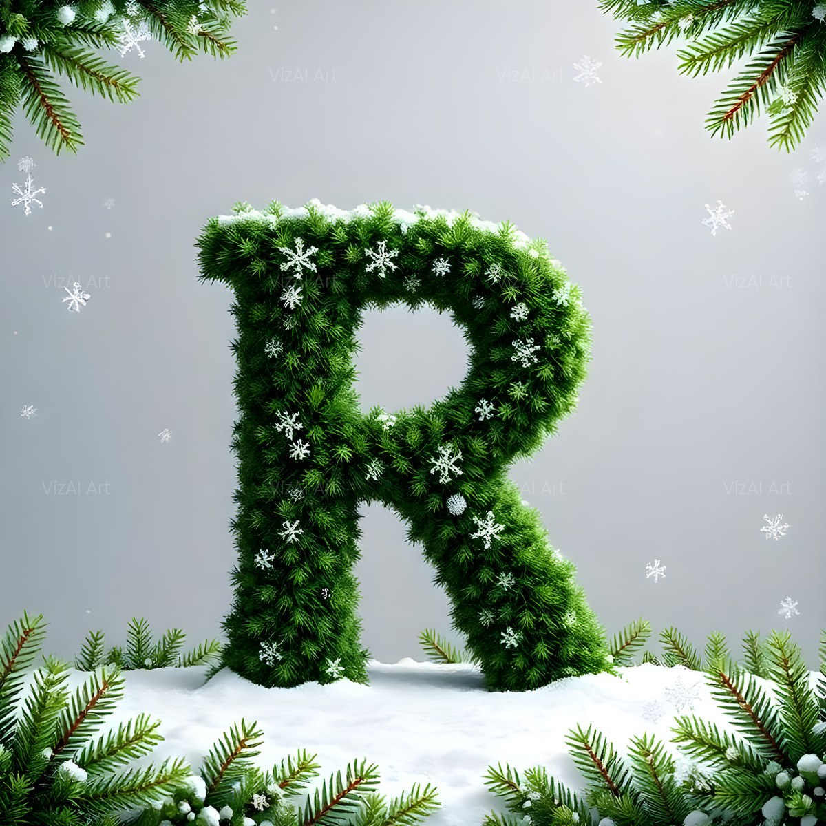 Christmas Frosted Spruce Charm alphabet — printable letter R