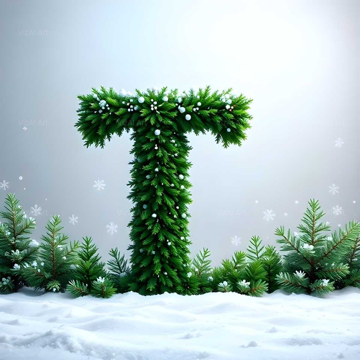 Christmas Frosted Spruce Charm alphabet — printable letter T