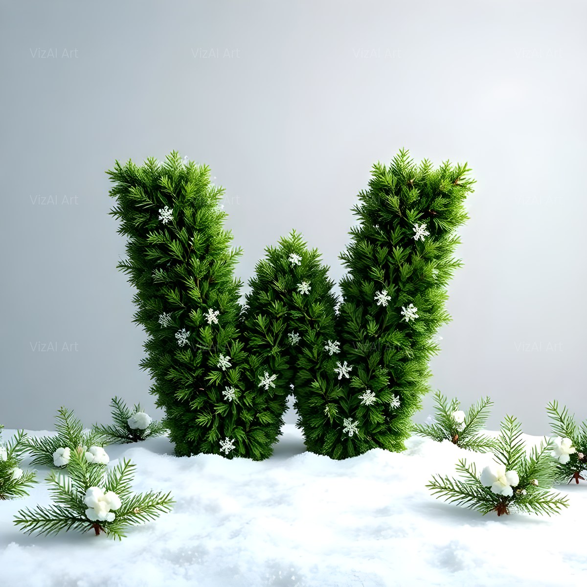 Christmas Frosted Spruce Charm alphabet — printable letter W