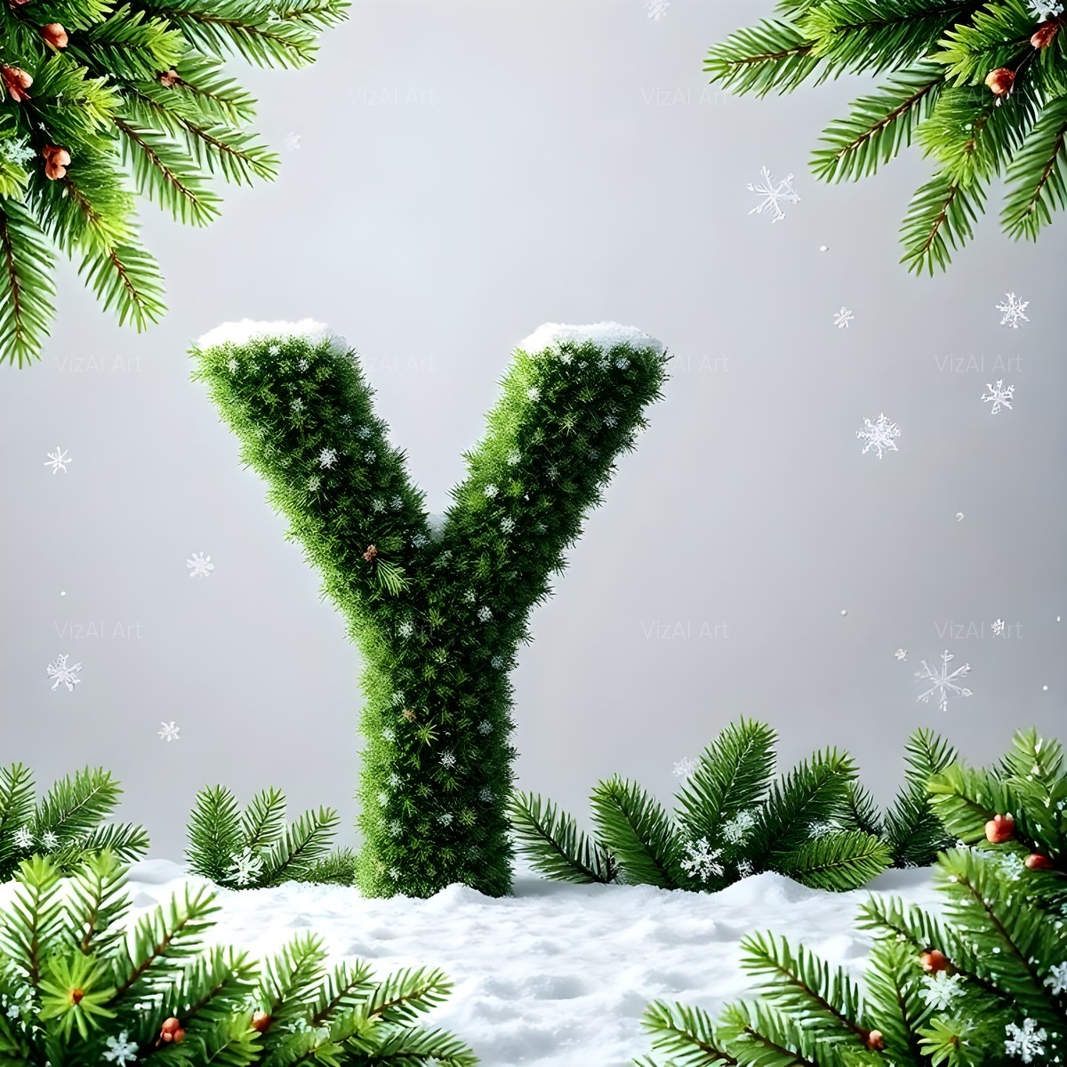 Christmas Frosted Spruce Charm alphabet — printable letter Y