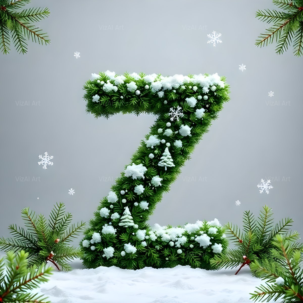 Christmas Frosted Spruce Charm alphabet — printable letter Z