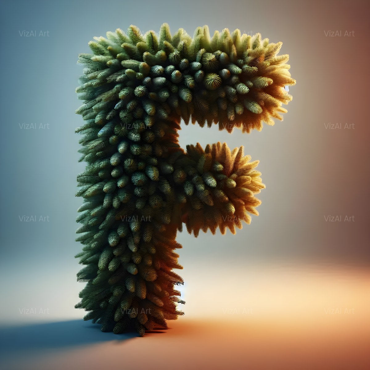 Christmas Evergreen Pinecone Glow alphabet — printable letter F