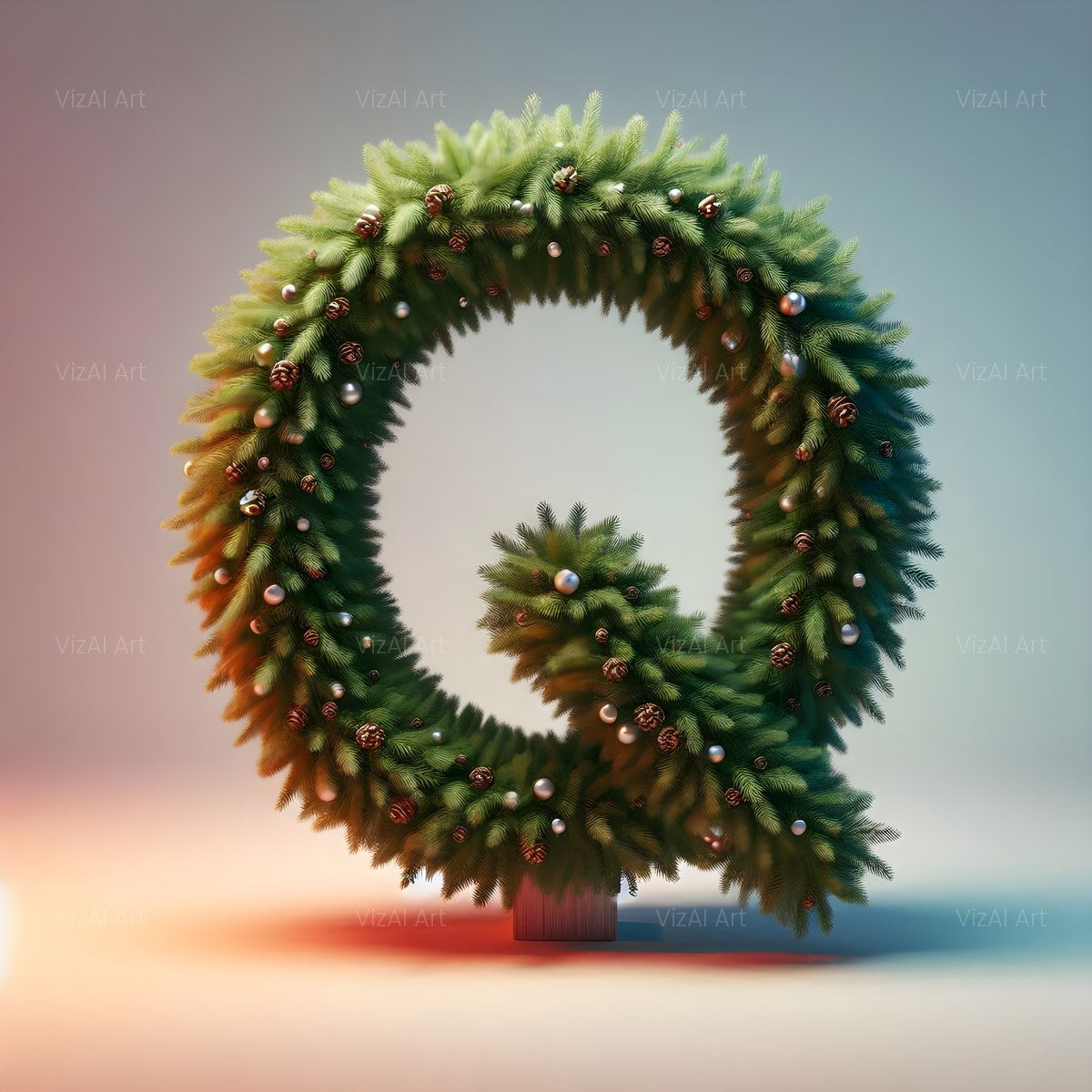 Christmas Evergreen Pinecone Glow alphabet — printable letter Q