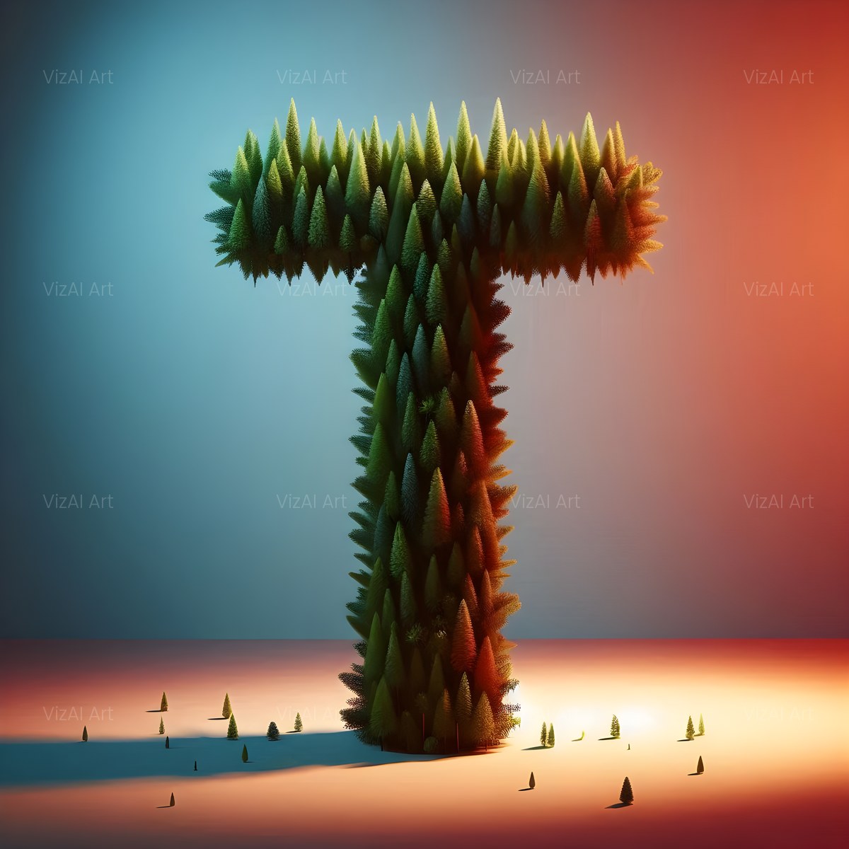 Christmas Evergreen Pinecone Glow alphabet — printable letter T