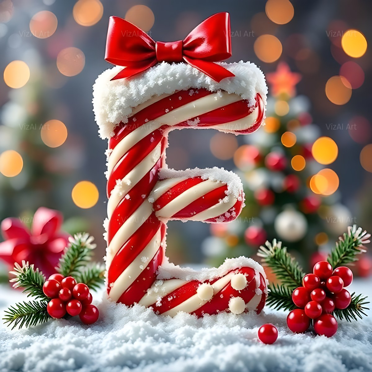Christmas Candy Cane Cheer alphabet — printable letter E