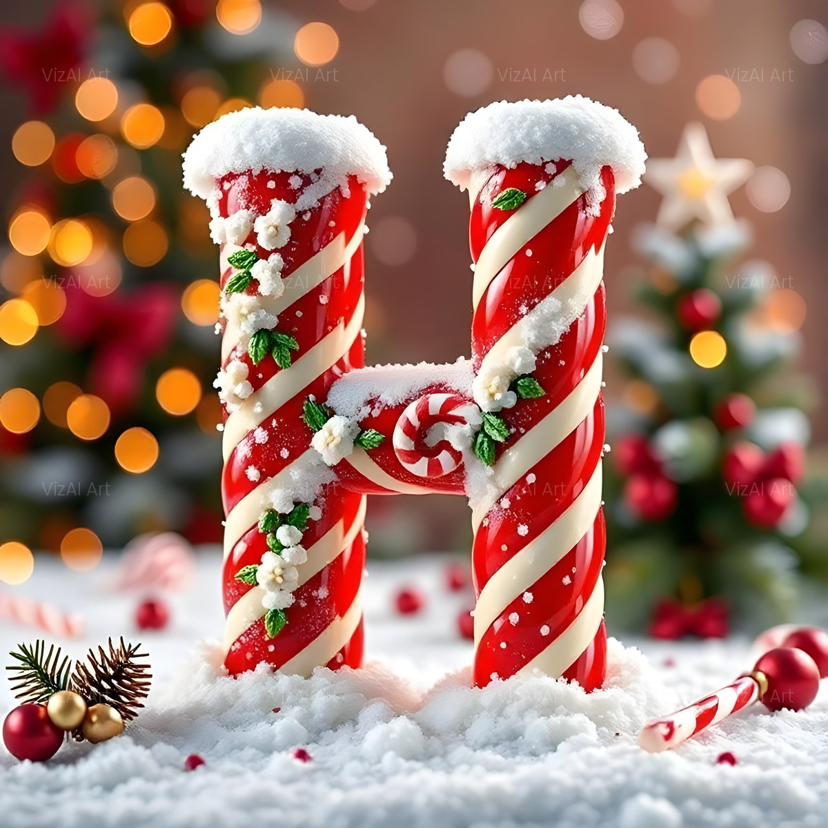 Christmas Candy Cane Cheer alphabet — printable letter H