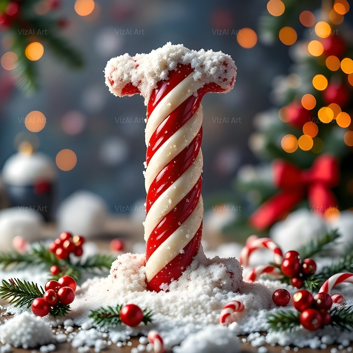 Christmas Candy Cane Cheer alphabet — printable letter I