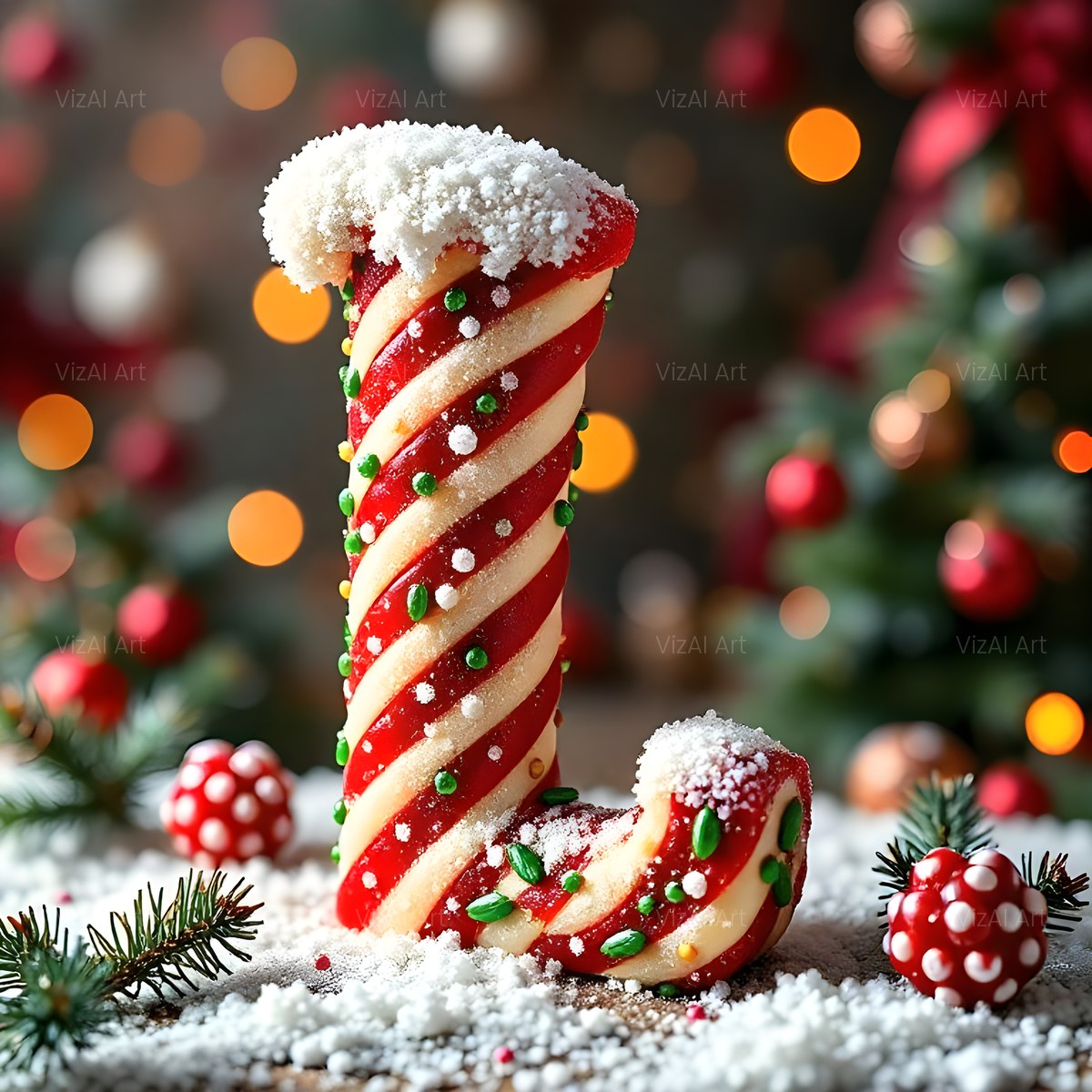 Christmas Candy Cane Cheer alphabet — printable letter L