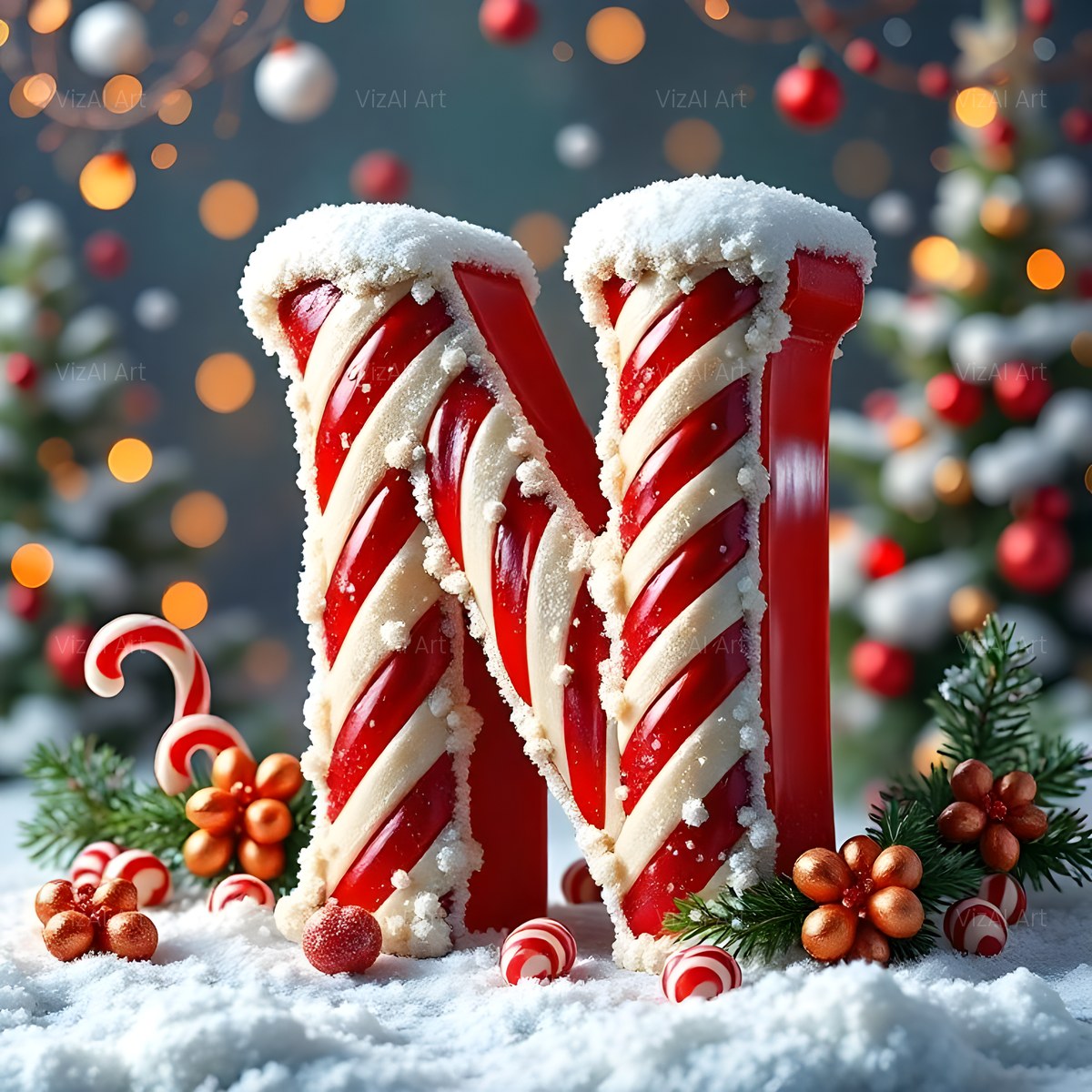 Christmas Candy Cane Cheer alphabet — printable letter N