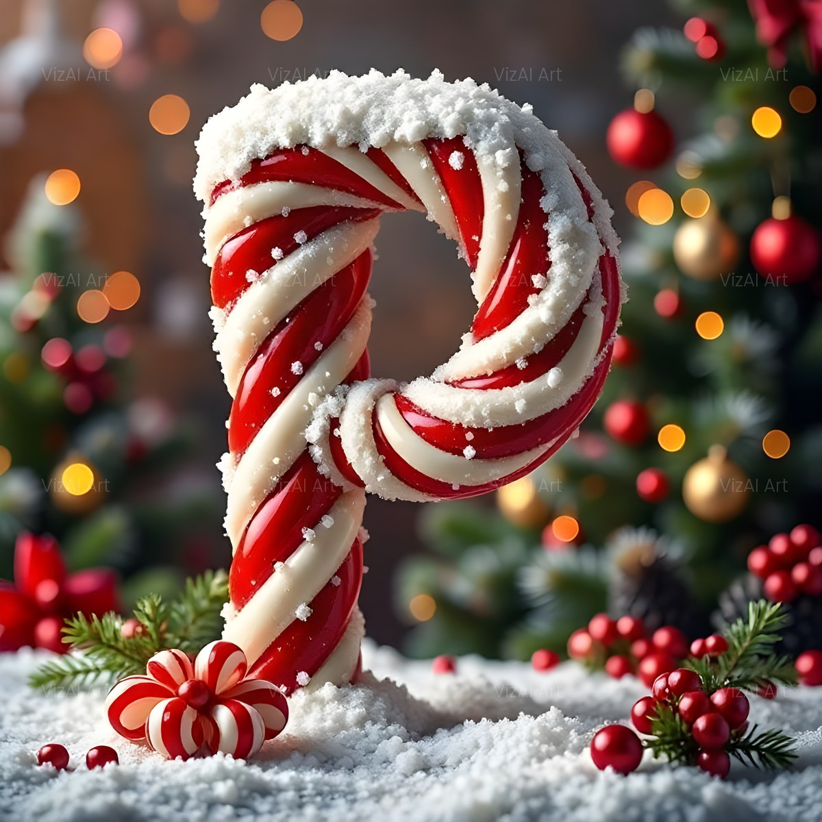 Christmas Candy Cane Cheer alphabet — printable letter P