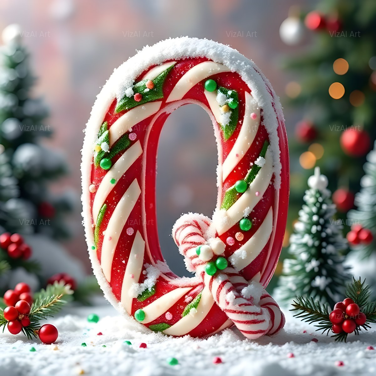 Christmas Candy Cane Cheer alphabet — printable letter Q