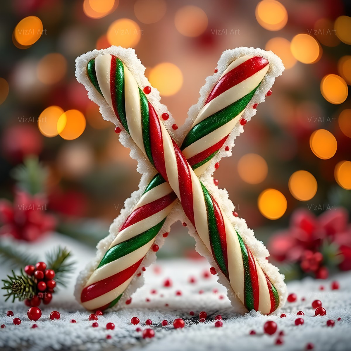 Christmas Candy Cane Cheer alphabet — printable letter X