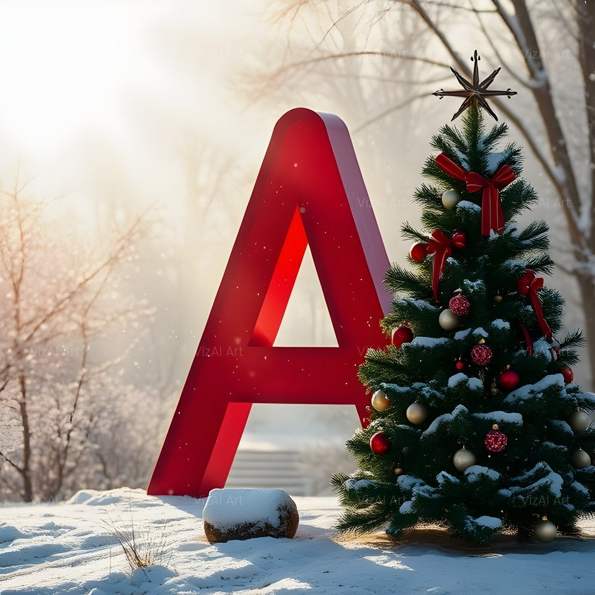 Christmas Scarlet Fir Glow alphabet — printable letter A
