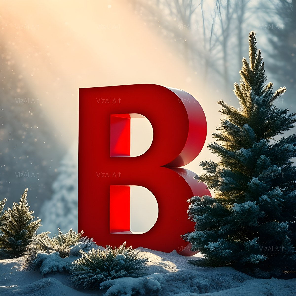 Christmas Scarlet Fir Glow alphabet — printable letter B