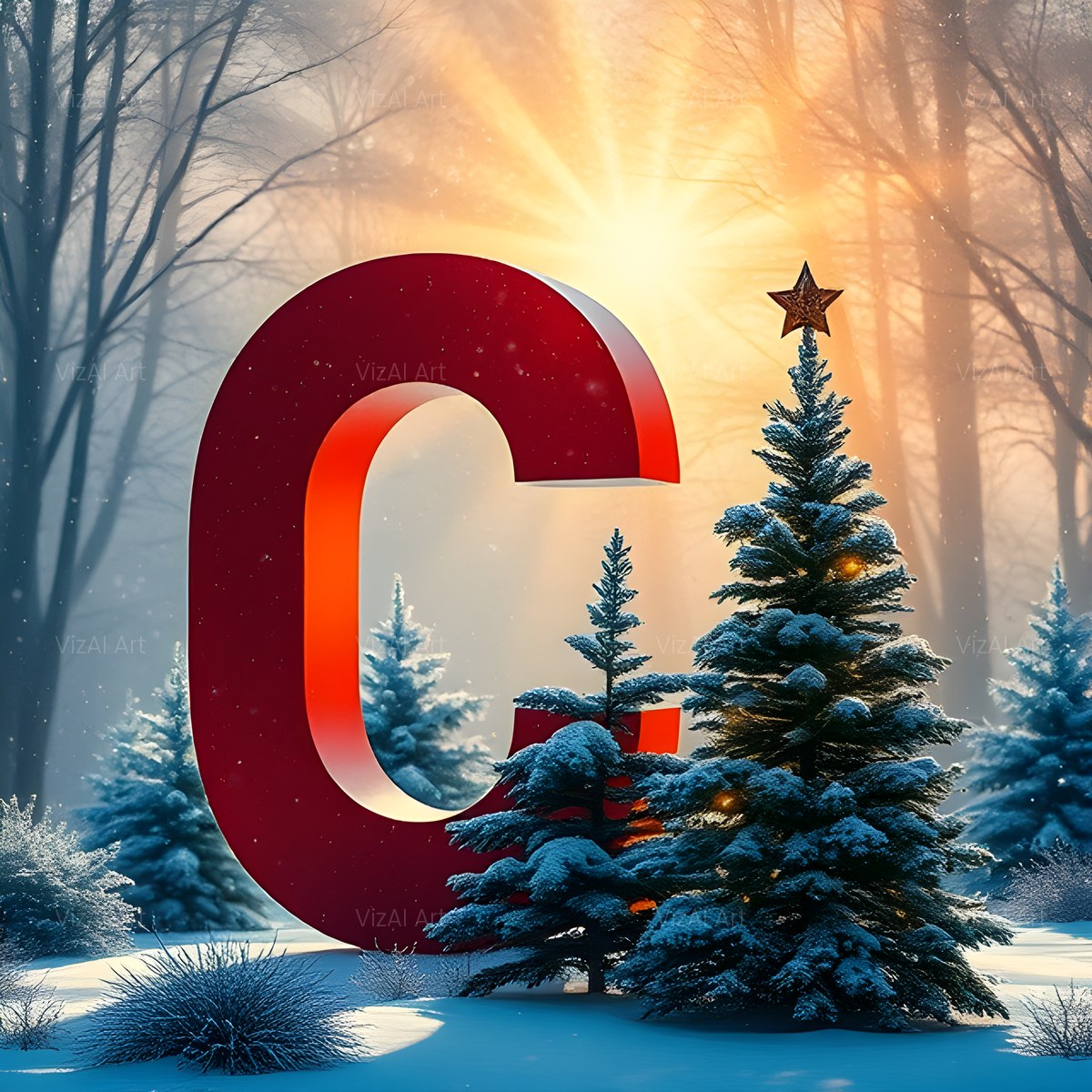 Christmas Scarlet Fir Glow alphabet — printable letter C
