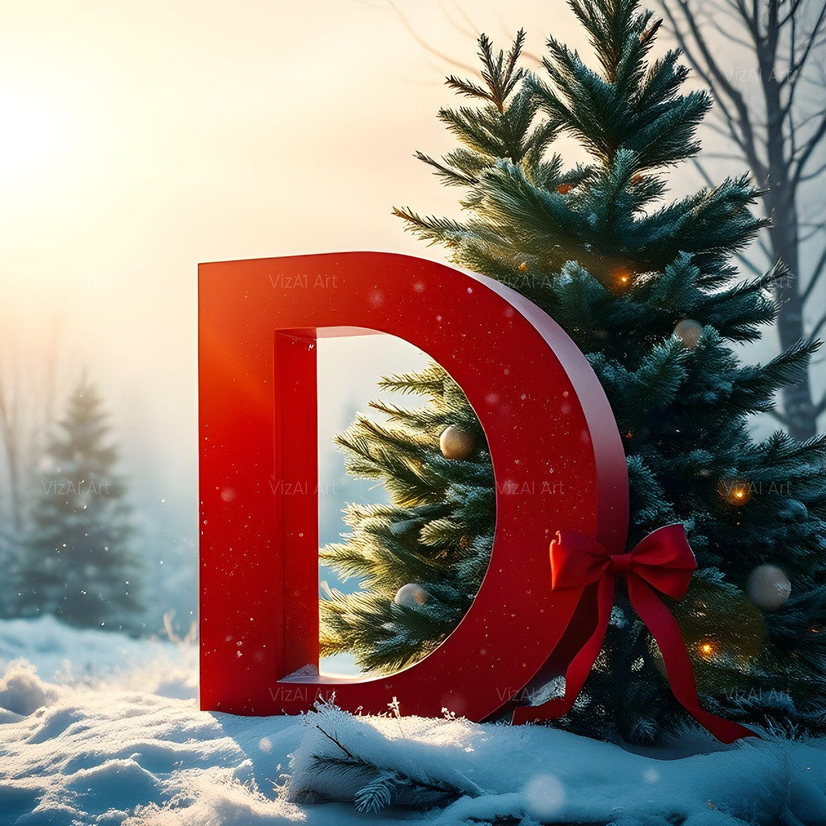 Christmas Scarlet Fir Glow alphabet — printable letter D