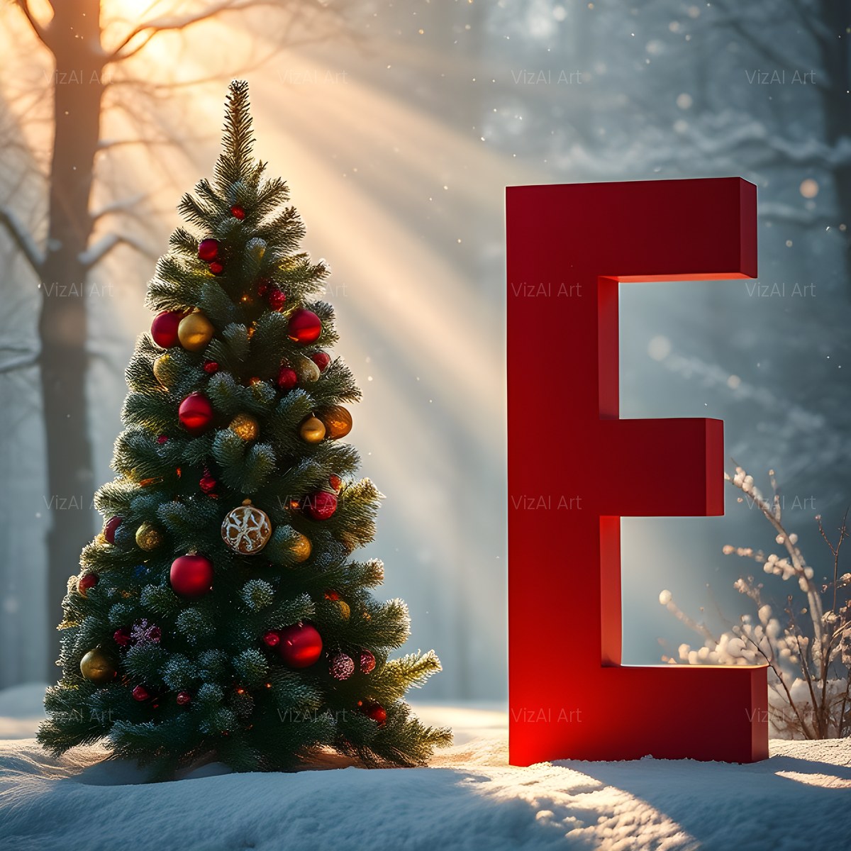Christmas Scarlet Fir Glow alphabet — printable letter E