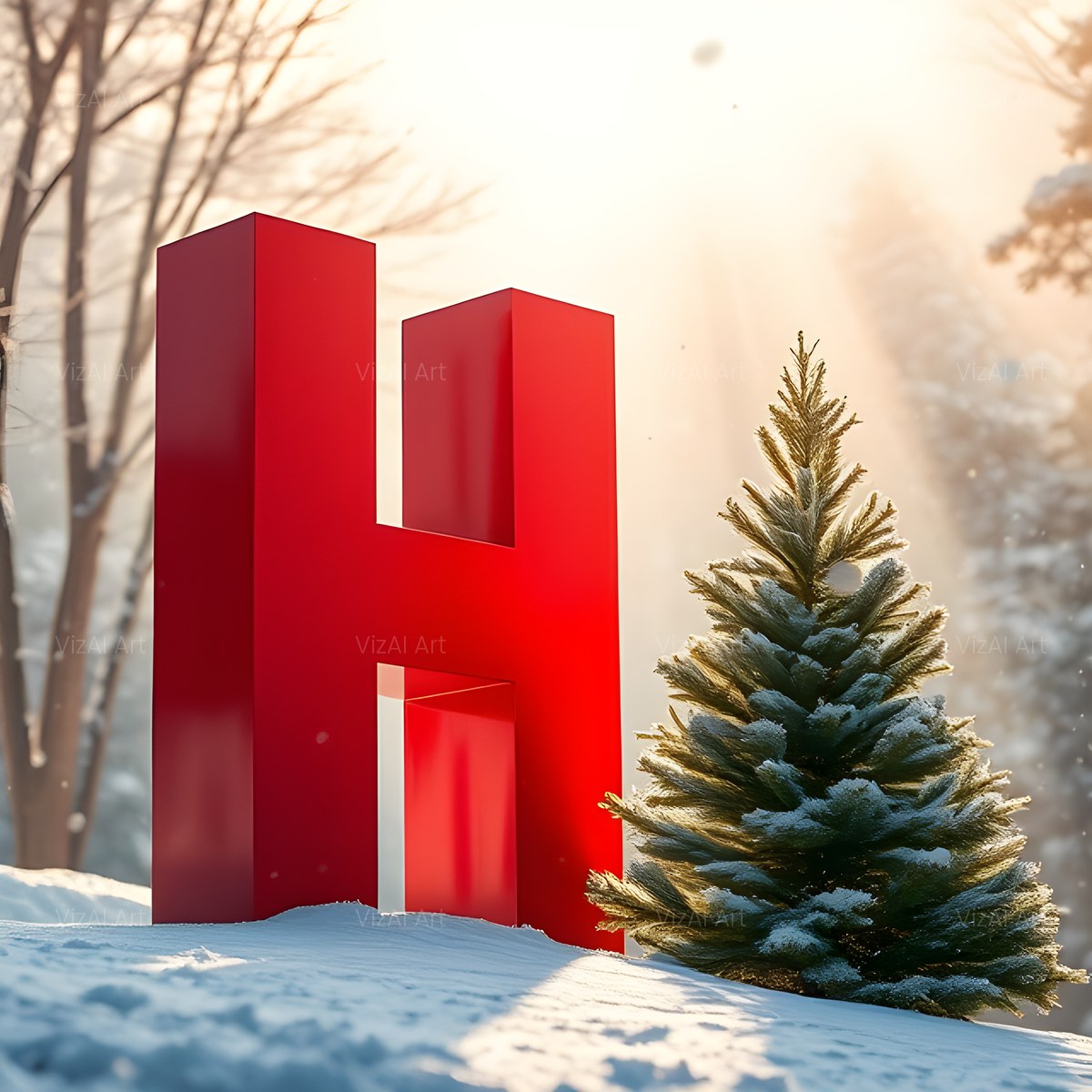 Christmas Scarlet Fir Glow alphabet — printable letter H