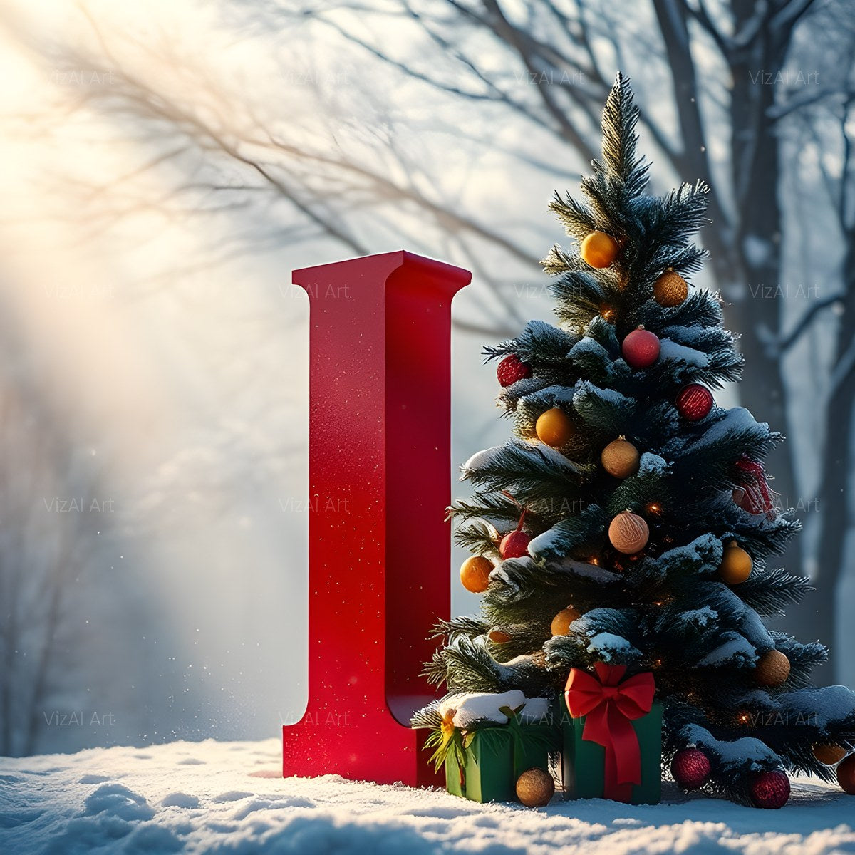 Christmas Scarlet Fir Glow alphabet — printable letter I