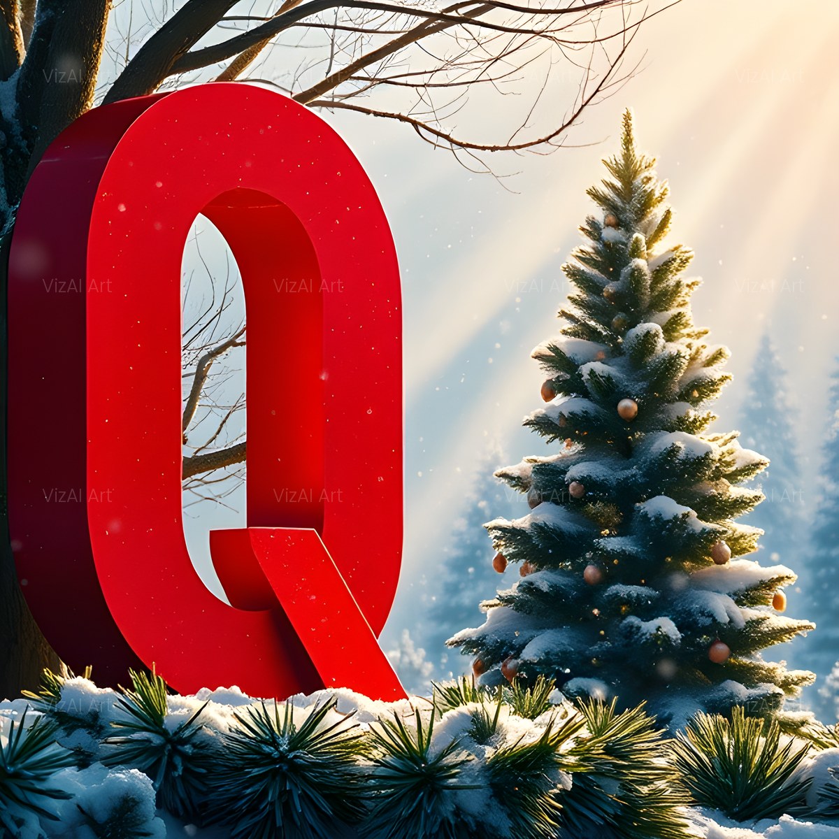 Christmas Scarlet Fir Glow alphabet — printable letter Q