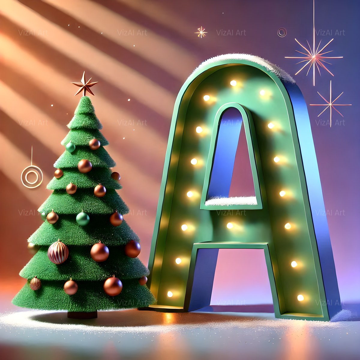 Christmas Evergreen Tree Charm alphabet — printable letter A