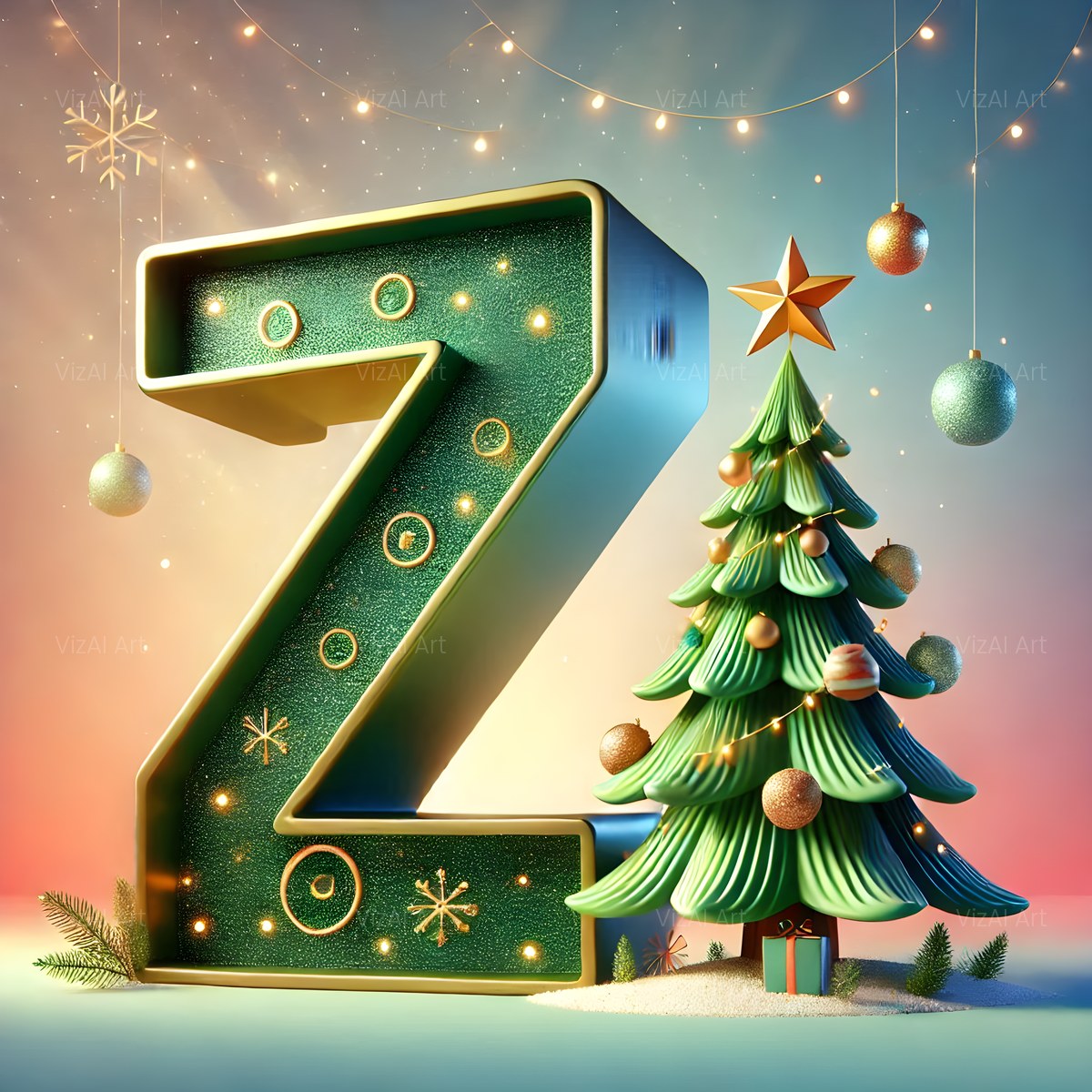 Christmas Evergreen Tree Charm alphabet — printable letter Z