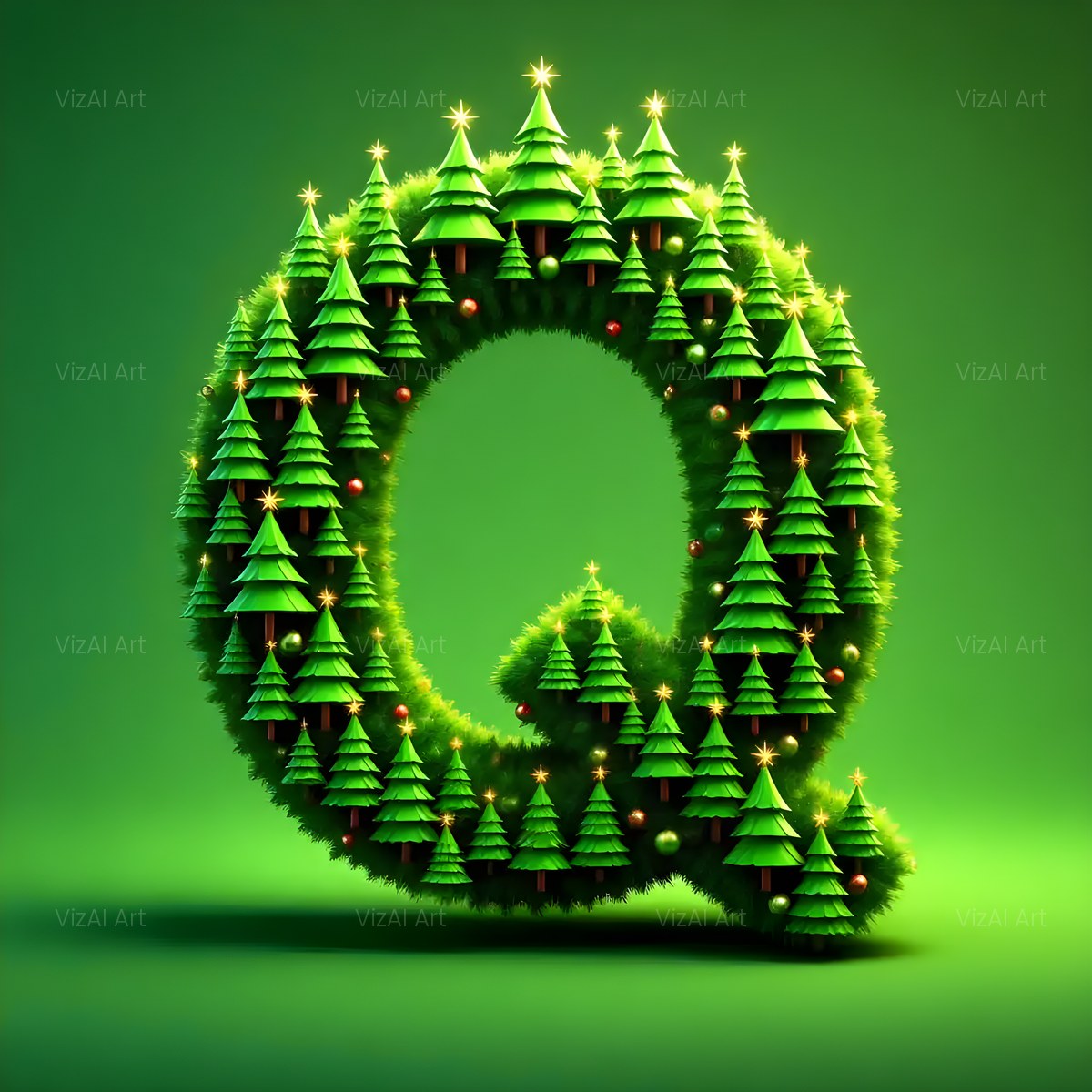 Christmas Evergreen Forest Parade alphabet — printable letter Q