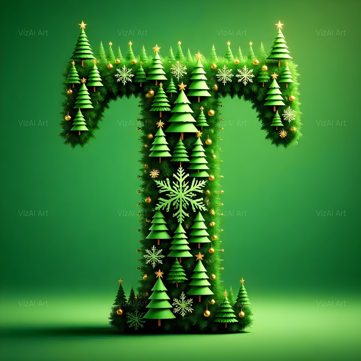 Christmas Evergreen Forest Parade alphabet — printable letter T