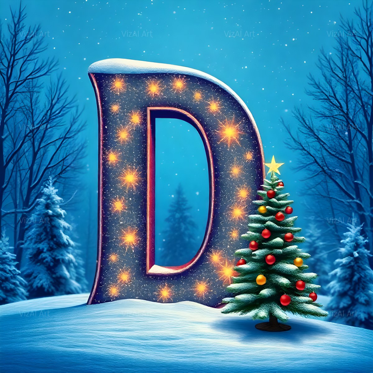 Christmas Scarlet Tree Lights alphabet — printable letter D