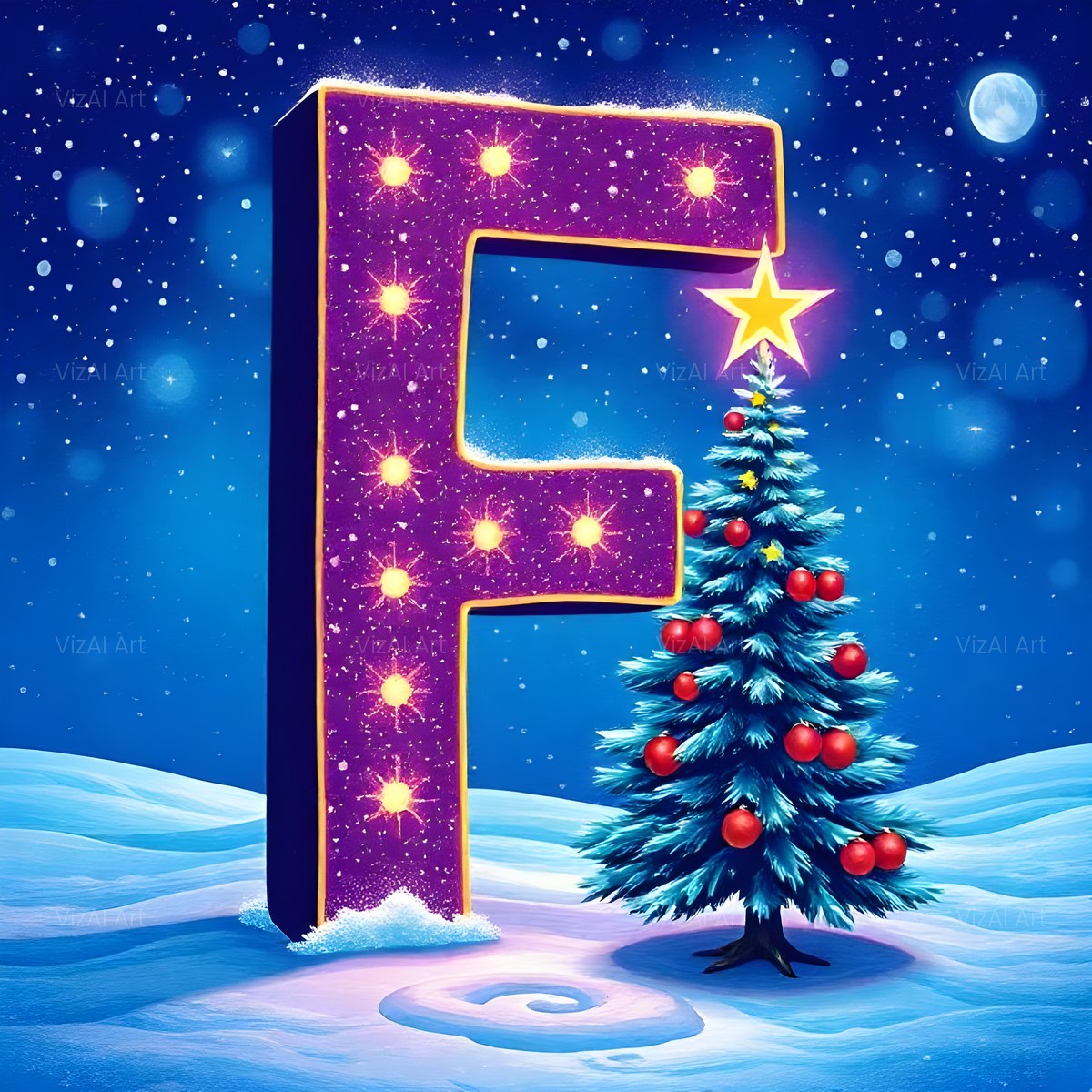 Christmas Scarlet Tree Lights alphabet — printable letter F