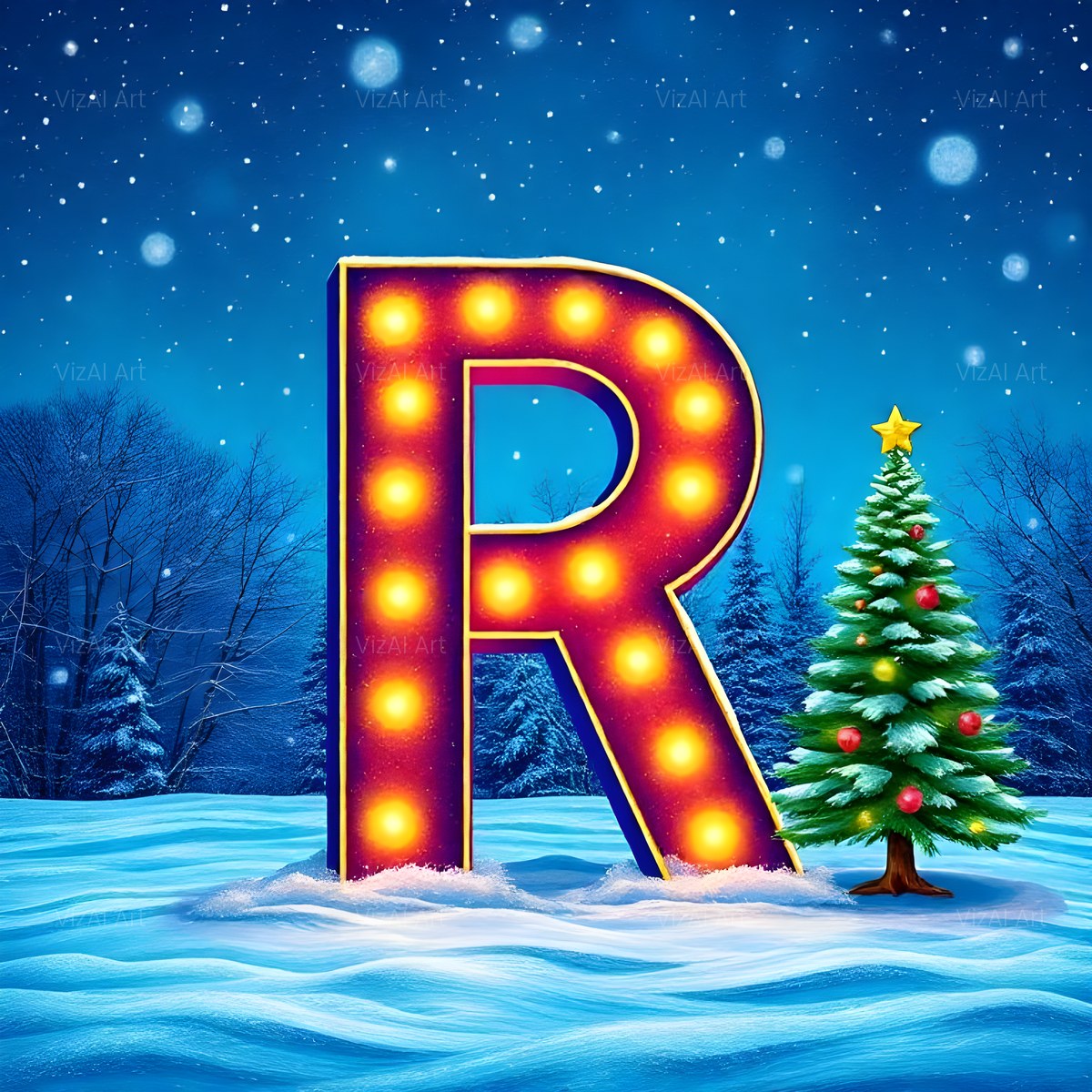 Christmas Scarlet Tree Lights alphabet — printable letter R