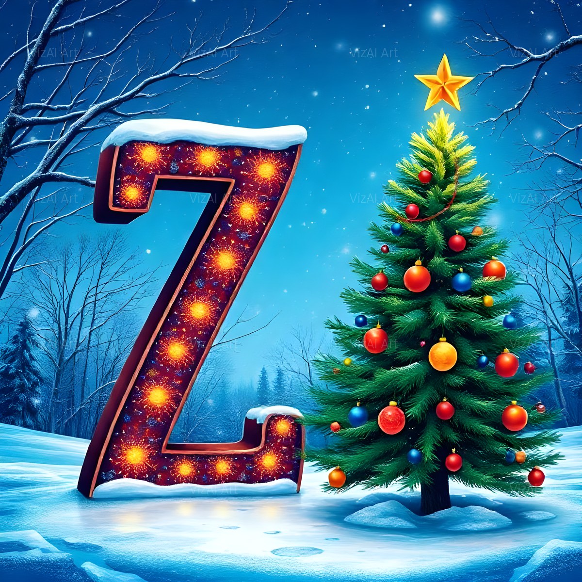 Christmas Scarlet Tree Lights alphabet — printable letter Z