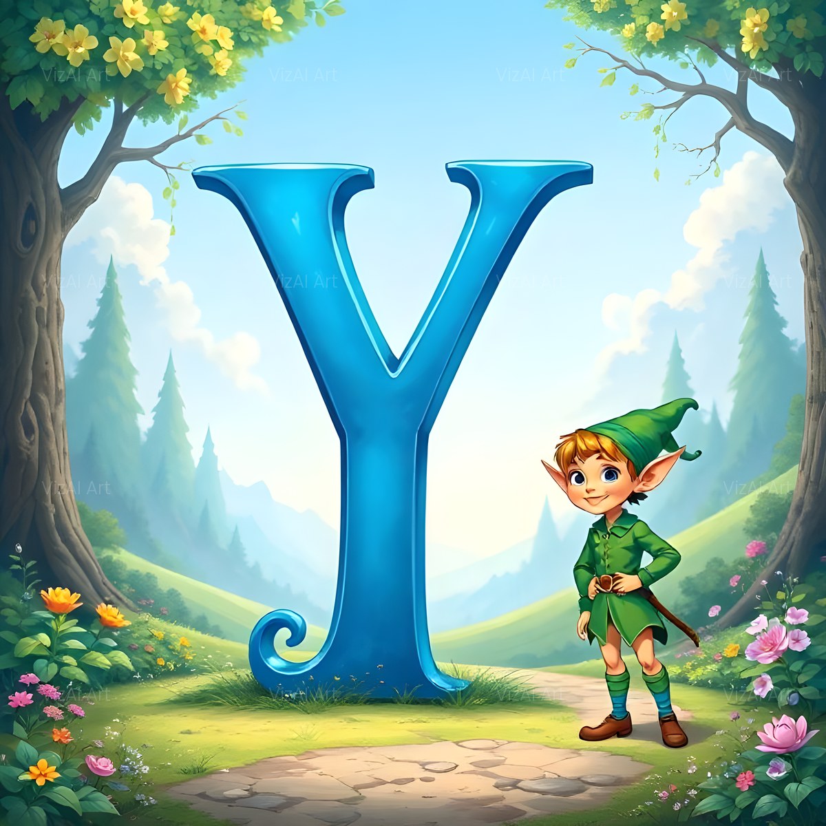 Christmas Enchanted Elf Wonder alphabet — printable letter Y
