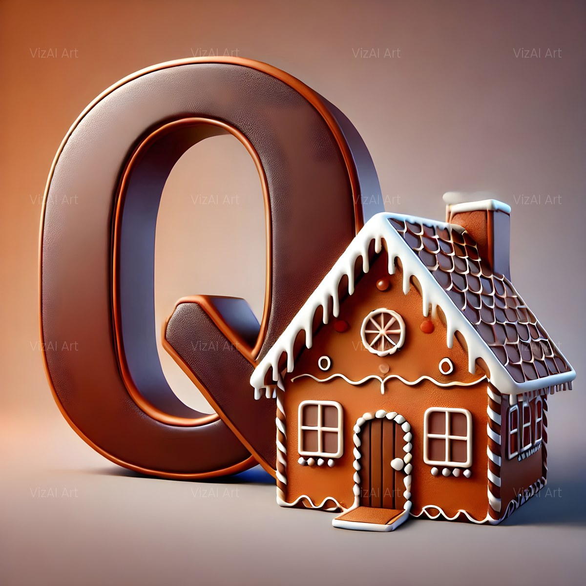 Christmas Cocoa Gingerbread Cottage alphabet — printable letter Q