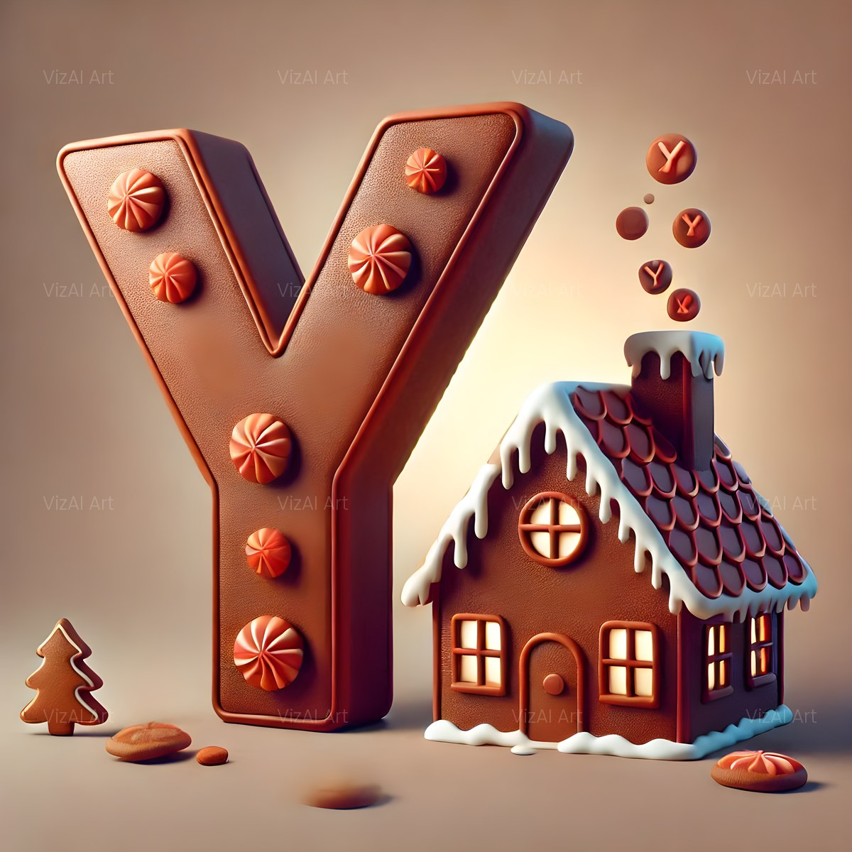 Christmas Cocoa Gingerbread Cottage alphabet — printable letter Y