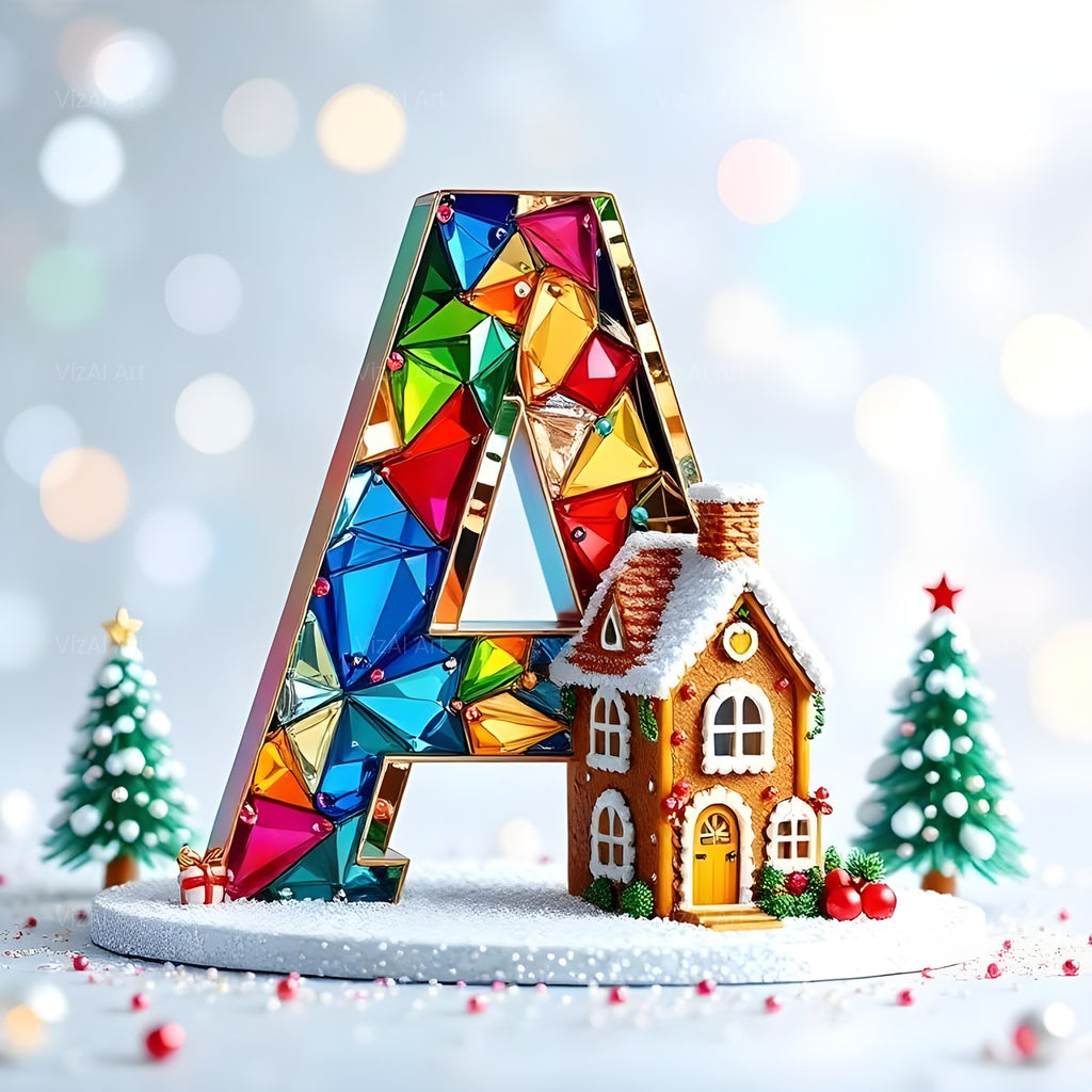 Christmas Jewel Gingerbread House alphabet — printable letter A
