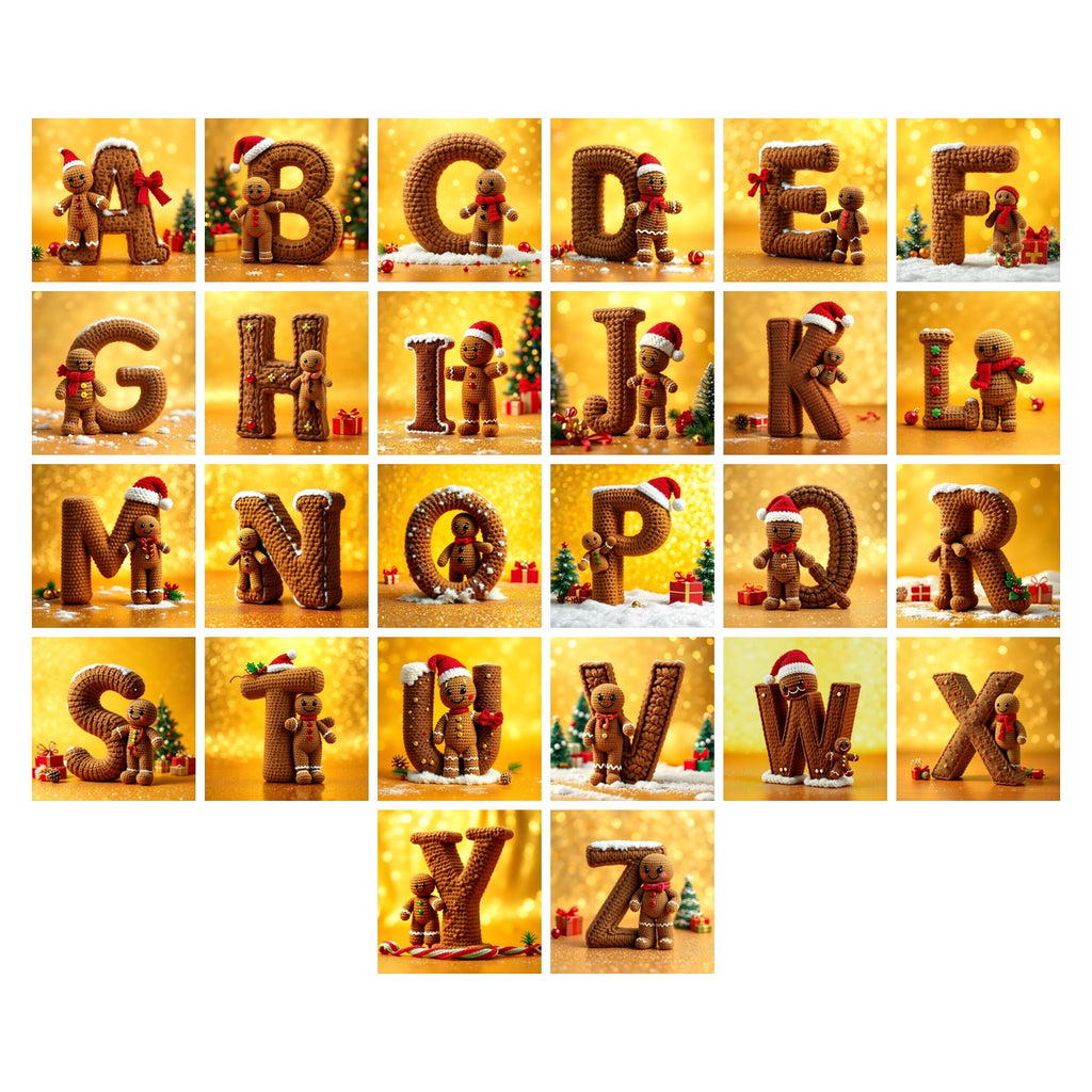 Christmas Gingerbread Man Cheer alphabet — all 26 letters A to Z, choose any single letter
