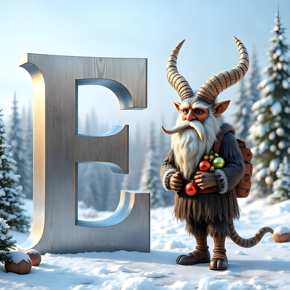 Christmas Iron Krampus Legend alphabet — printable letter E