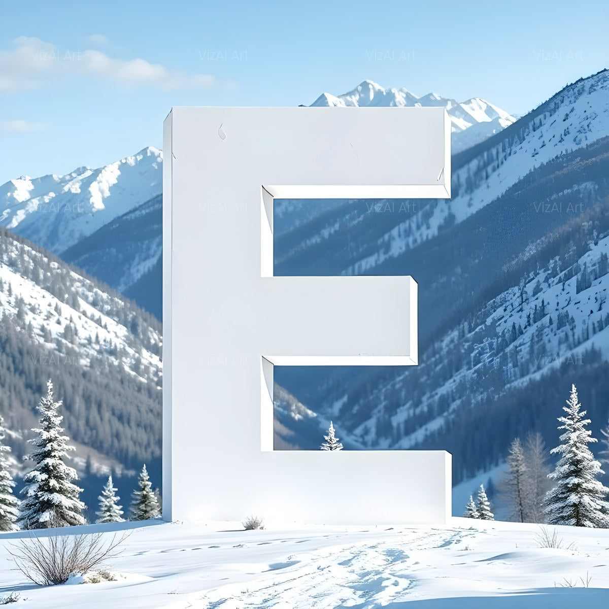 Christmas Alpine Snow Serenity alphabet — printable letter E