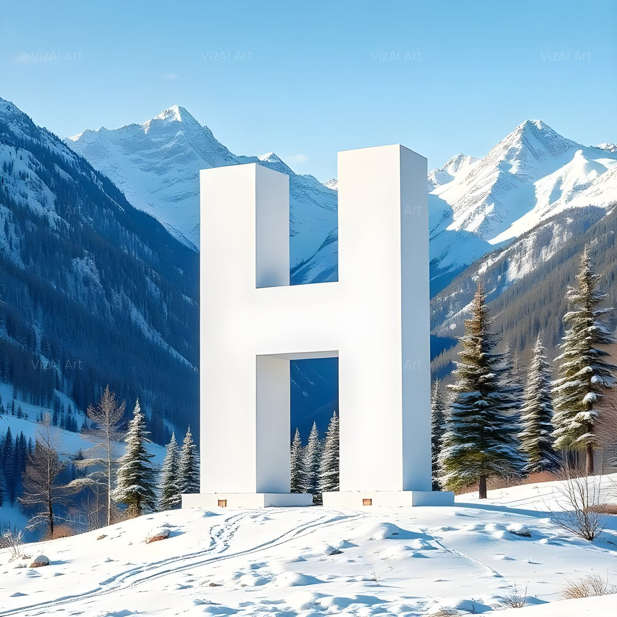 Christmas Alpine Snow Serenity alphabet — printable letter H