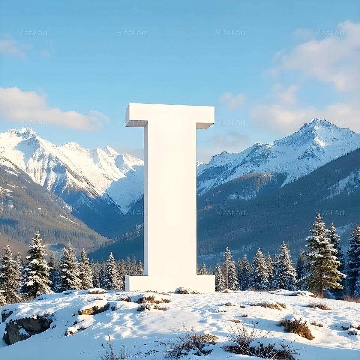 Christmas Alpine Snow Serenity alphabet — printable letter I