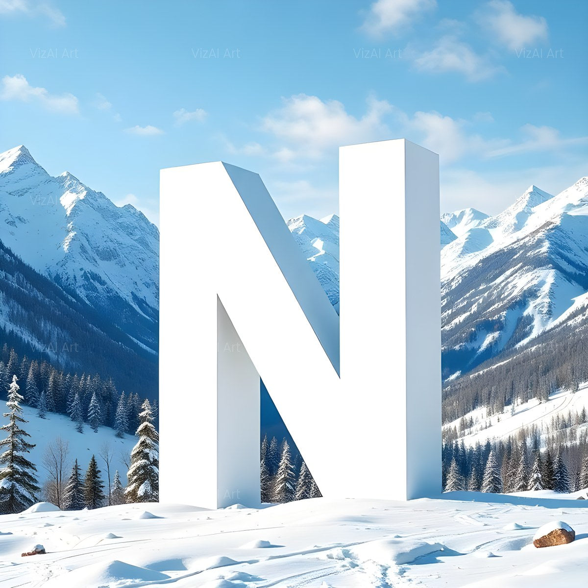 Christmas Alpine Snow Serenity alphabet — printable letter N