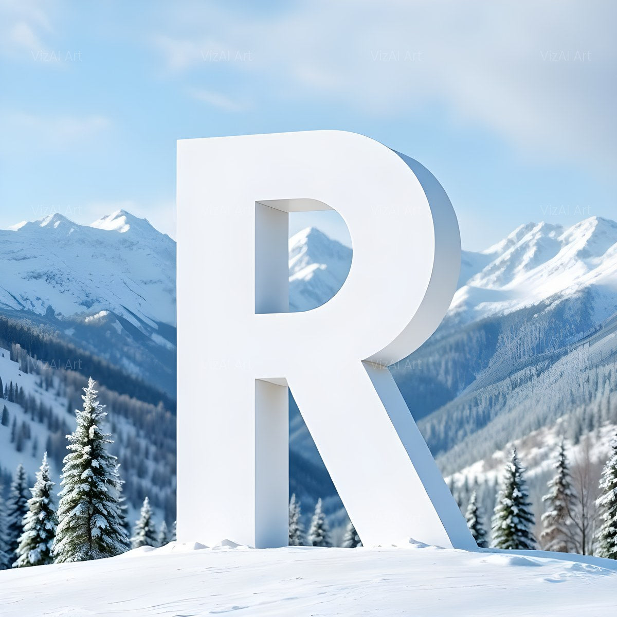 Christmas Alpine Snow Serenity alphabet — printable letter R