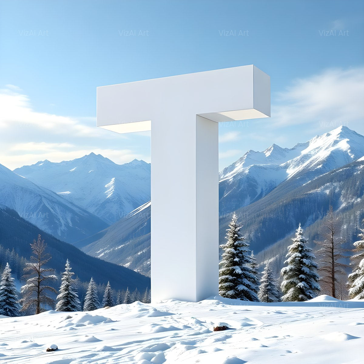 Christmas Alpine Snow Serenity alphabet — printable letter T