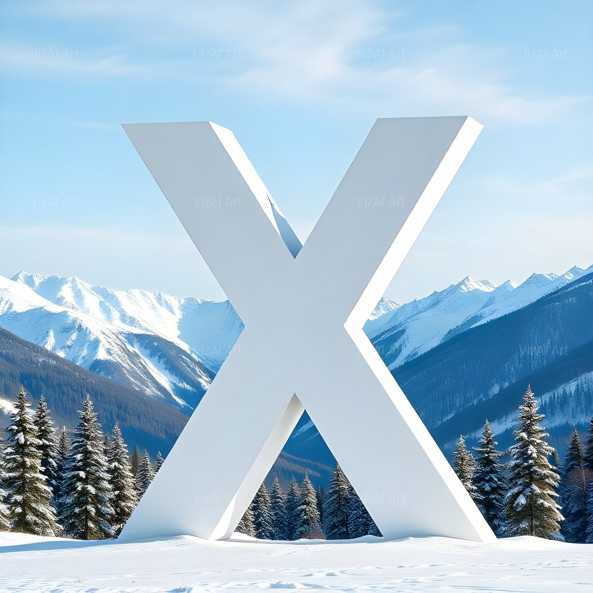 Christmas Alpine Snow Serenity alphabet — printable letter X