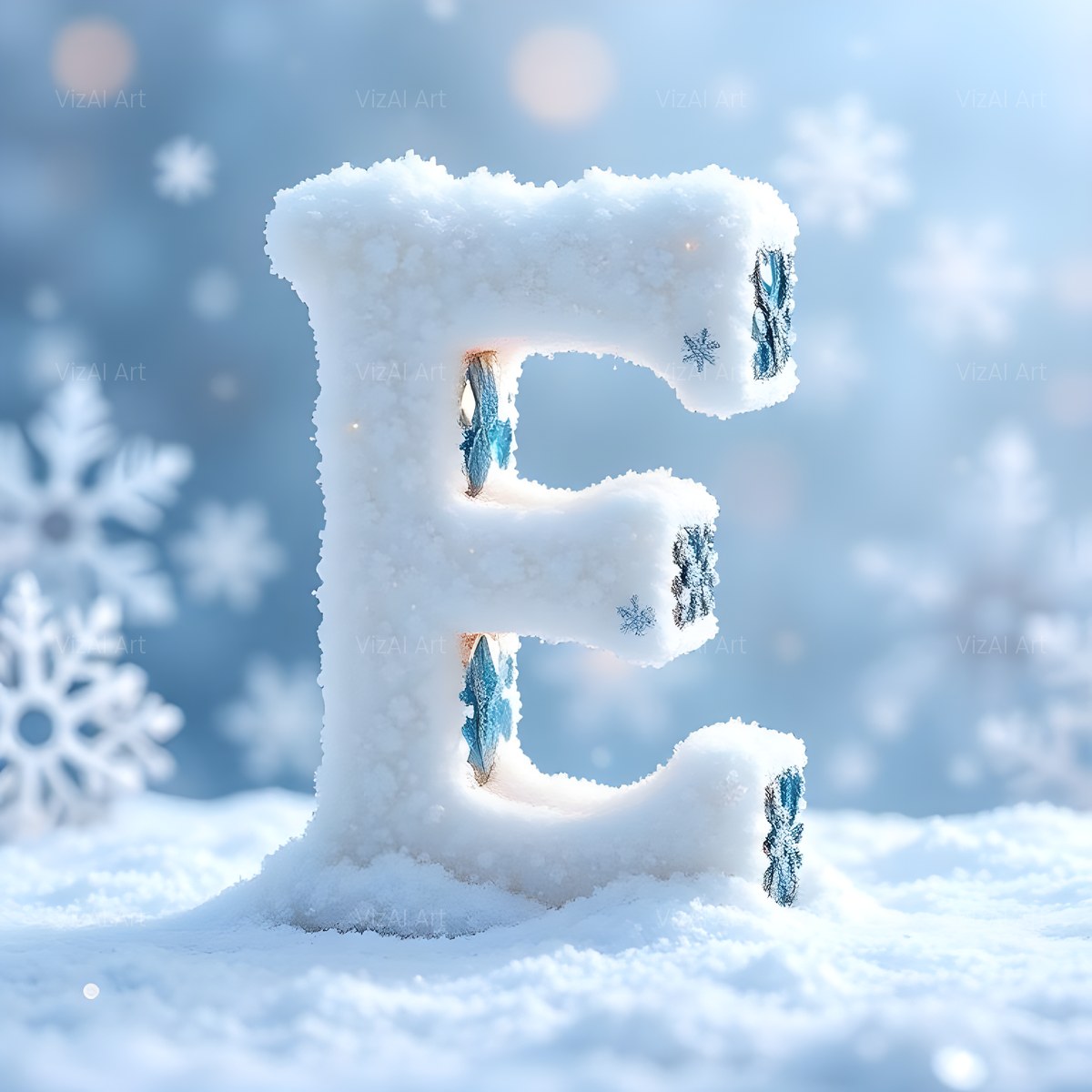 Christmas Frosted Snow Cottage alphabet — printable letter E