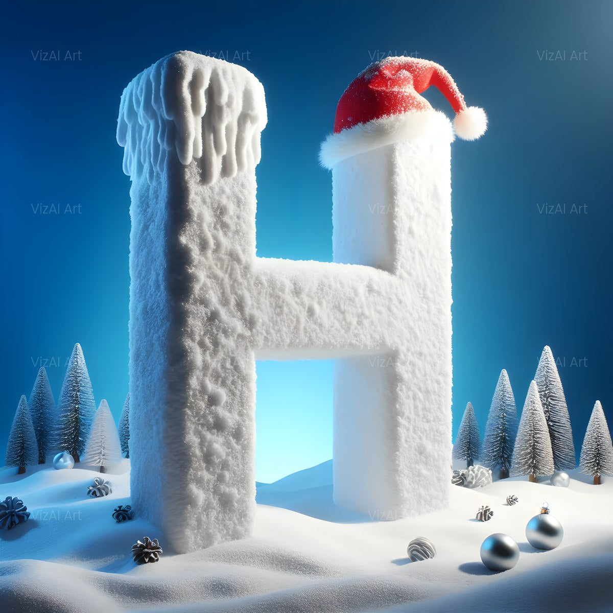 Christmas Snowy Santa Cheer alphabet — printable letter H